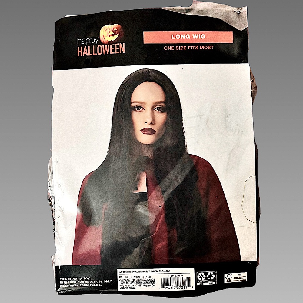 🎃 NWT Long Black Wig Halloween Costume Cosplay Gothic One Size